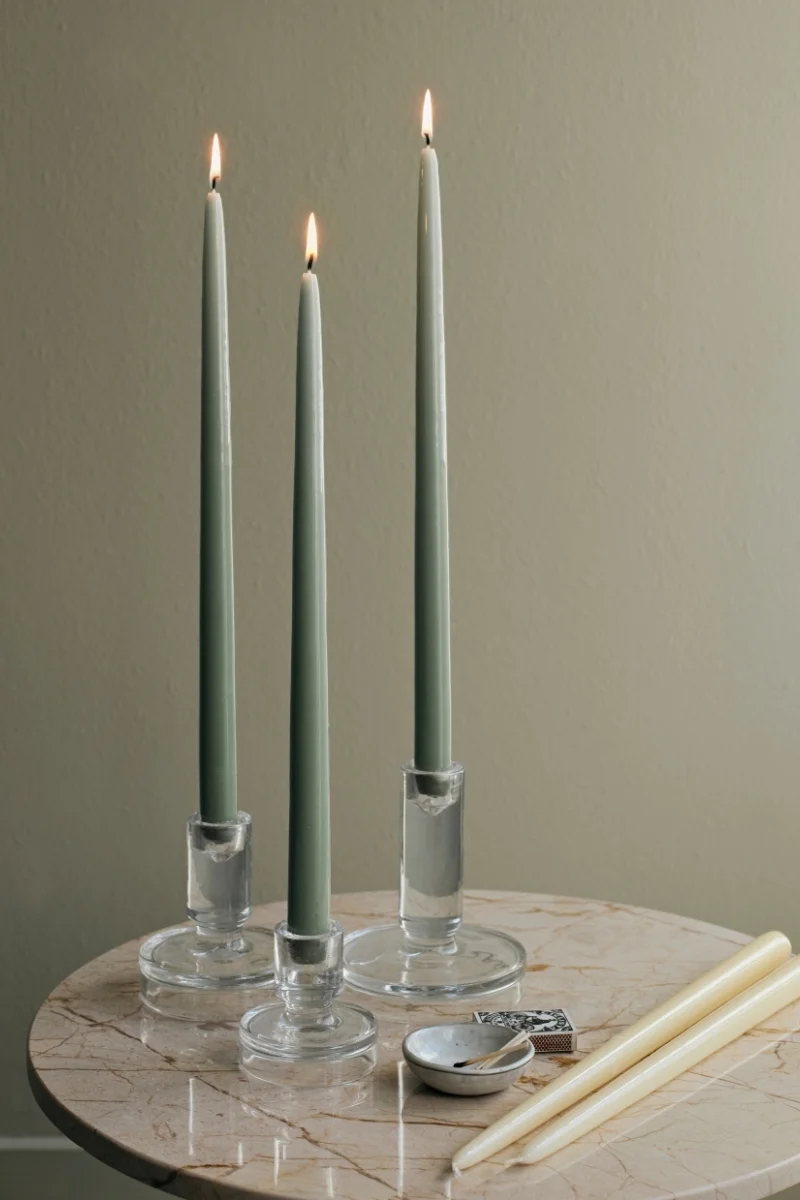 Broste Copenhagen Smooth Glossy getauchte Kerze grape leaf green 38cm Set4