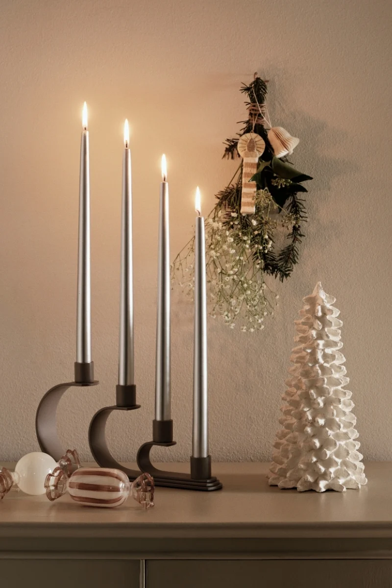 Broste Copenhagen Smooth Glossy getauchte Kerze silver 38cm Set4