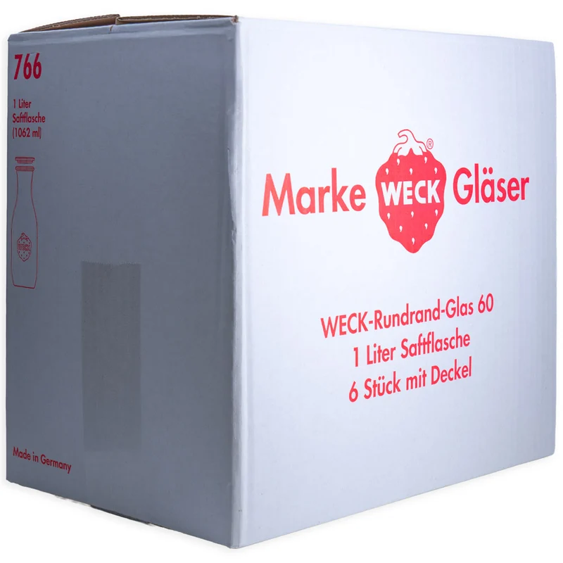 WECK-Saftflasche 1,0 l RR 60 mit Glasdeckel im 6er Karton