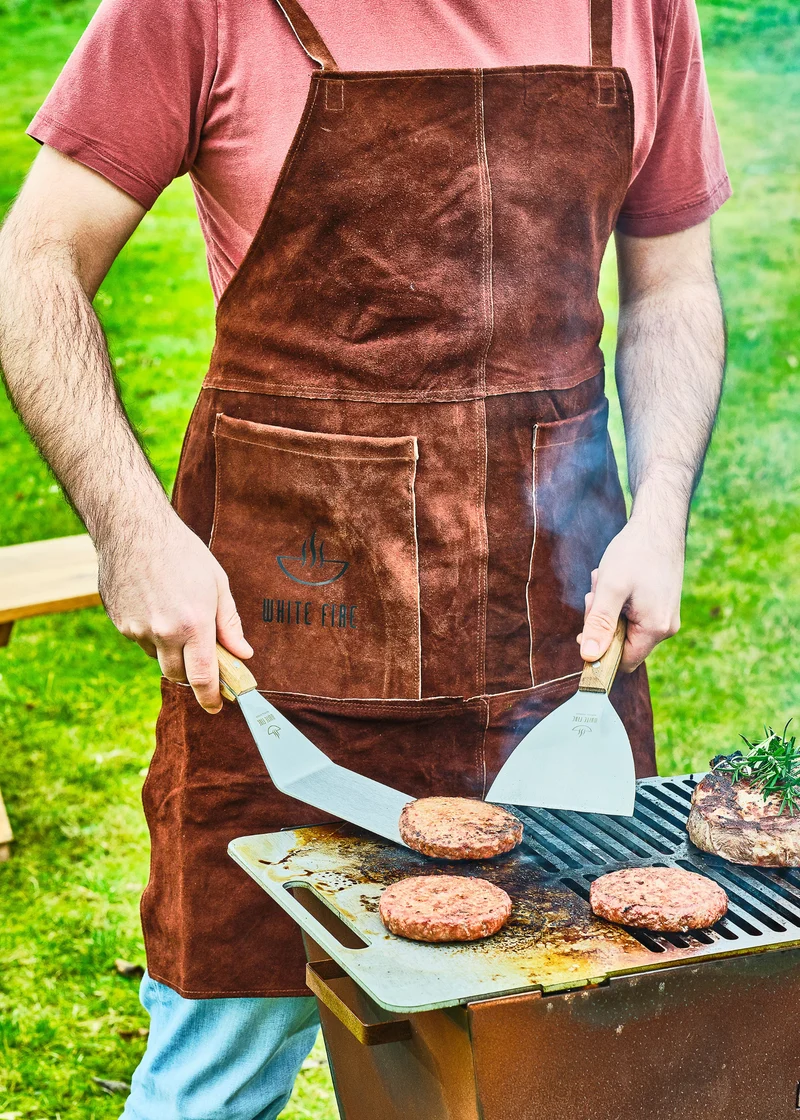 White Fire Grillschürze & Grillhandschuhe aus Leder - Braun - 3-teilig