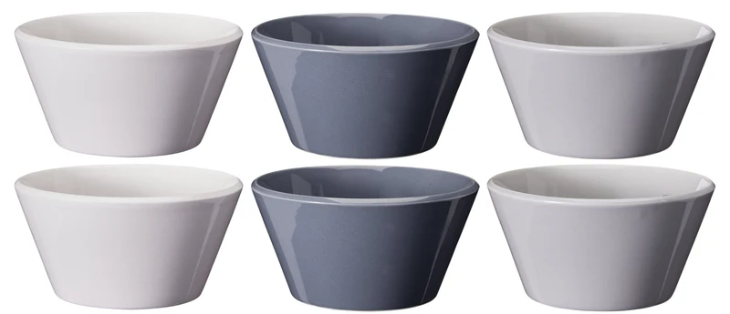 Cookinglife Suppenschüsseln / Schüsseln – Siaki Weiß / Blau / Grau ø 14 cm – Porzellan – 6 Stück