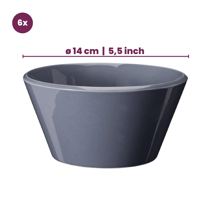 Cookinglife Suppenschüsseln / Schüsseln – Siaki Weiß / Blau / Grau ø 14 cm – Porzellan – 6 Stück