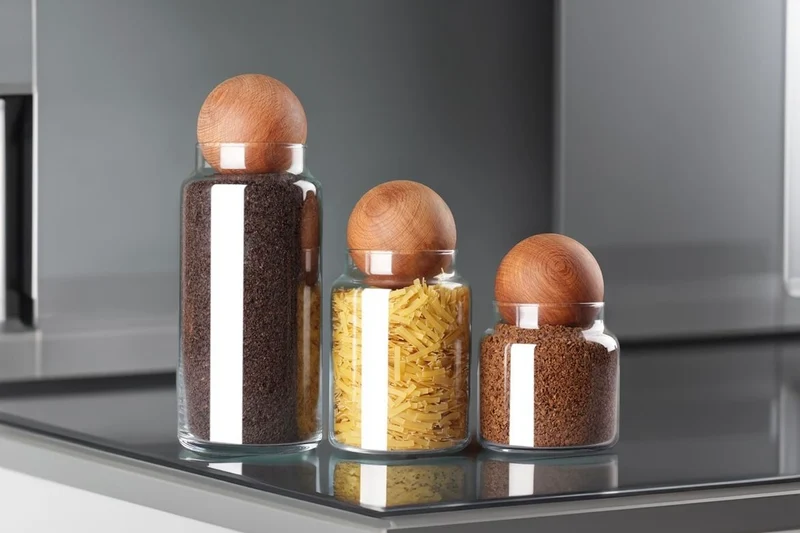 Bubble Vorratsdosen aus Glas mit Holzdeckel 3er Set