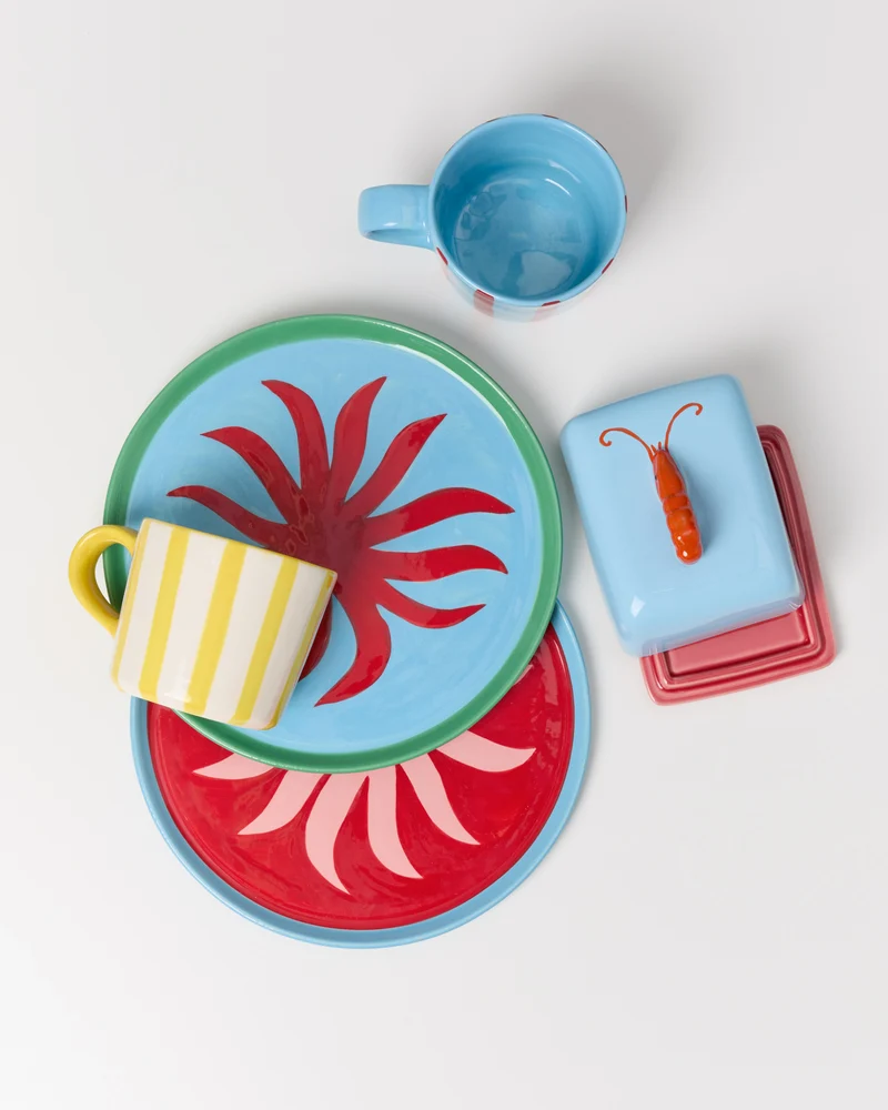 MaM x Isis Maria Geschirr-Set Palm Stripe mix 5-teilig