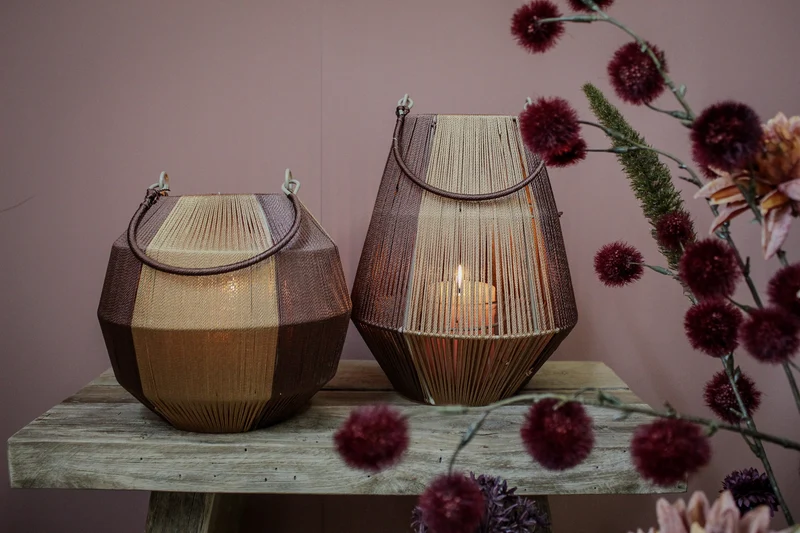 pc. 1 fabric lantern/hanging brown/gold 19,5x17,5 cm