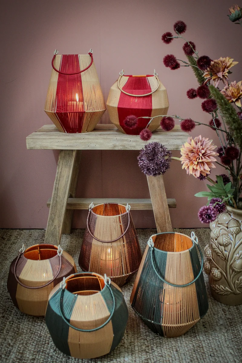 pc. 1 fabric lantern/hanging brown/gold 19,5x17,5 cm