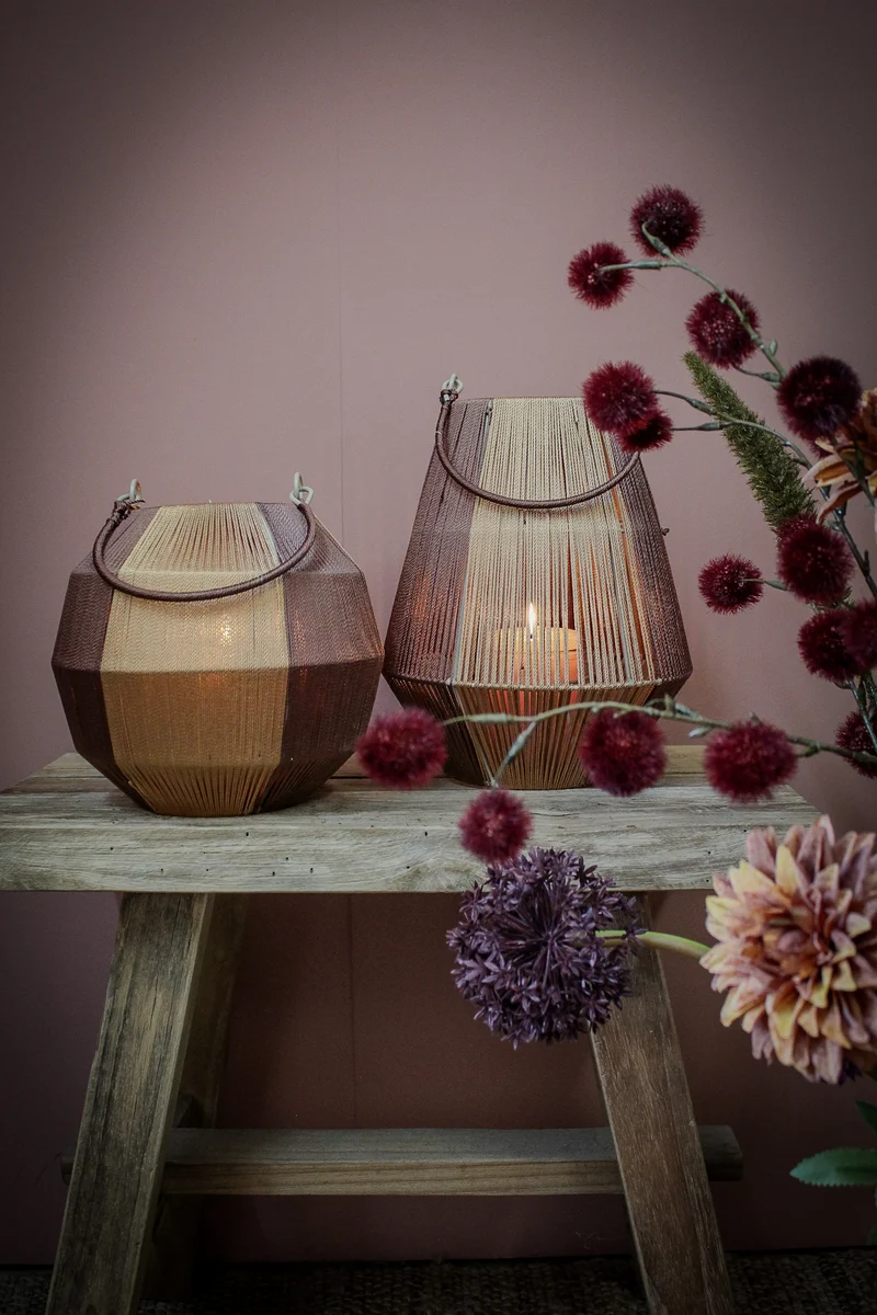 pc. 1 fabric lantern/hanging brown/gold 19,5x17,5 cm