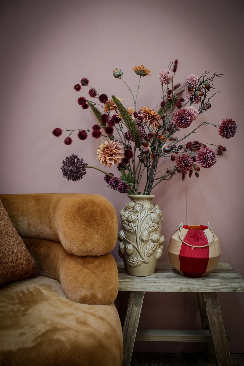 pc. 1 fabric lantern/hanging dark red/gold 20x24 cm