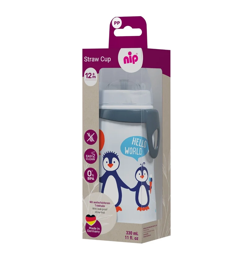 Nip Kinder Trinkflasche Strohhalmbecher Kids Straw Cup 330ml PP