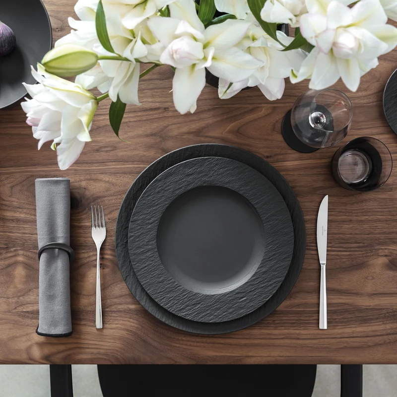 Villeroy & Boch Geschirrset Manufacture Rock - Schwarz - 12-teilig