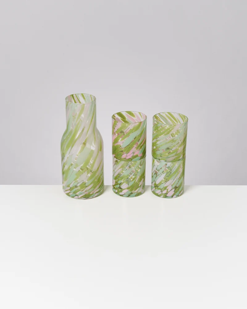Joia Glas groß drops grün rosa 5er-Set
