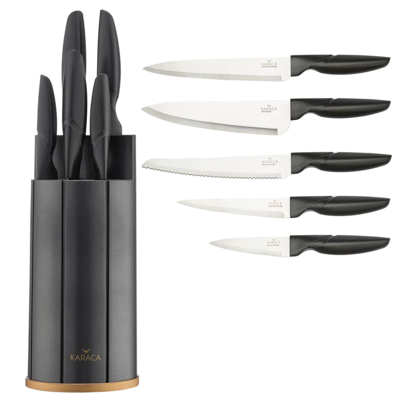 Karaca Retro Anthrazit Messer-Set, 6- teilig