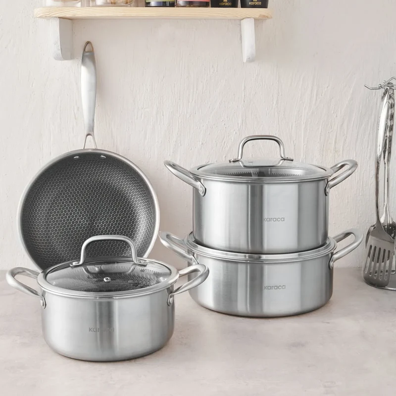 Karaca PowerSteel 316+ Stahl Kochtopfset, 7-teilig