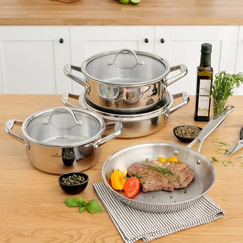 Karaca PowerSteel 316+ 3Ply Stahl Wabentopf 24 cm 4.6 Lt