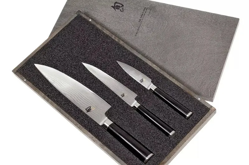 Kai Shun Classic Messerset – 32 Lagen Damaststahl – (Büromesser + Universalmesser + Kochmesser) 3-teilig – DMS-300