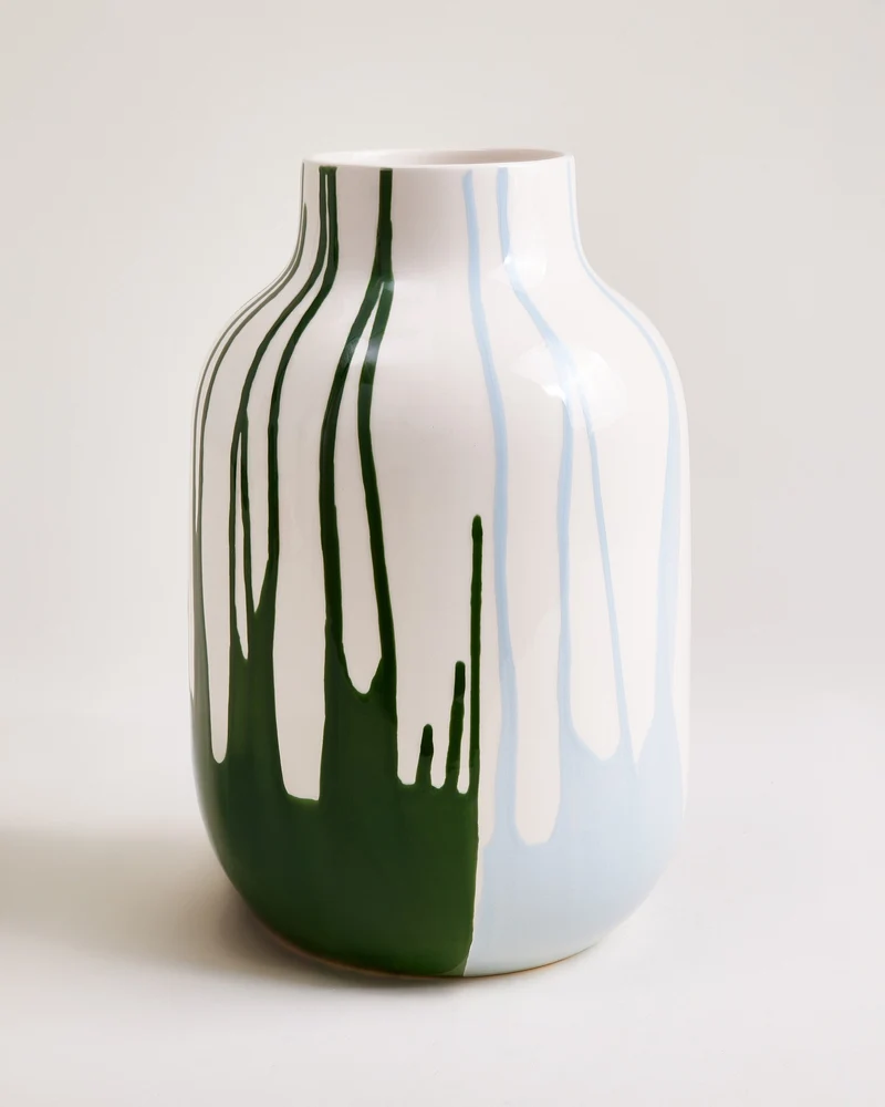 Nuno Vase L drip dunkelgrün hellblau