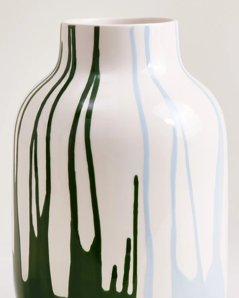 Nuno Vase L drip dunkelgrün hellblau
