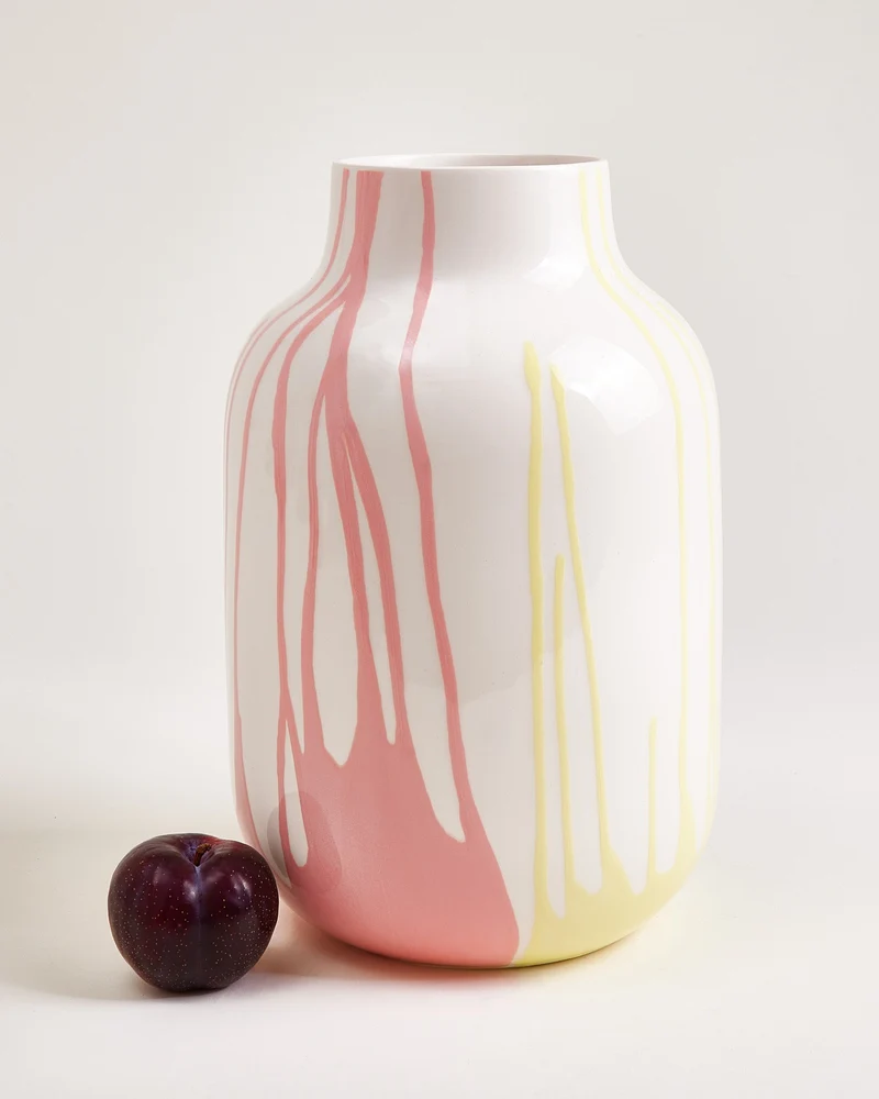 Nuno Vase L drip gelb rosa