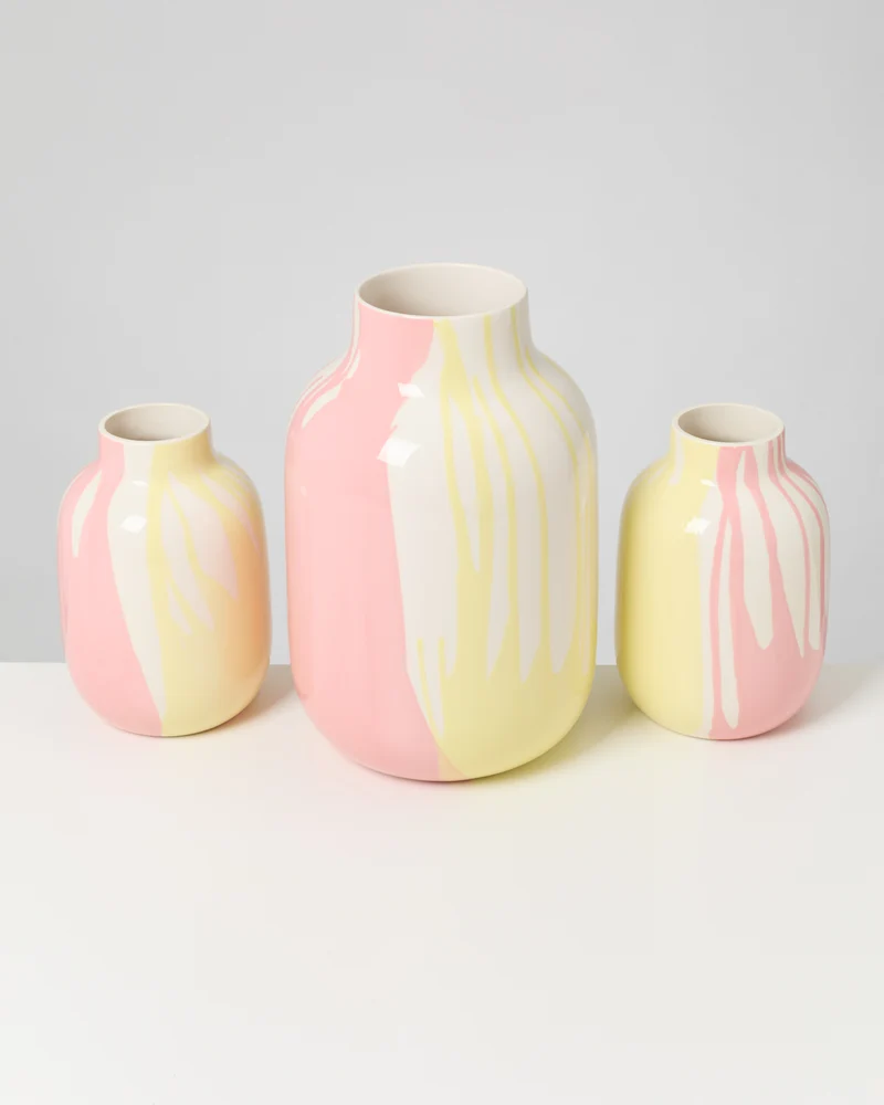 Nuno Vase L drip gelb rosa