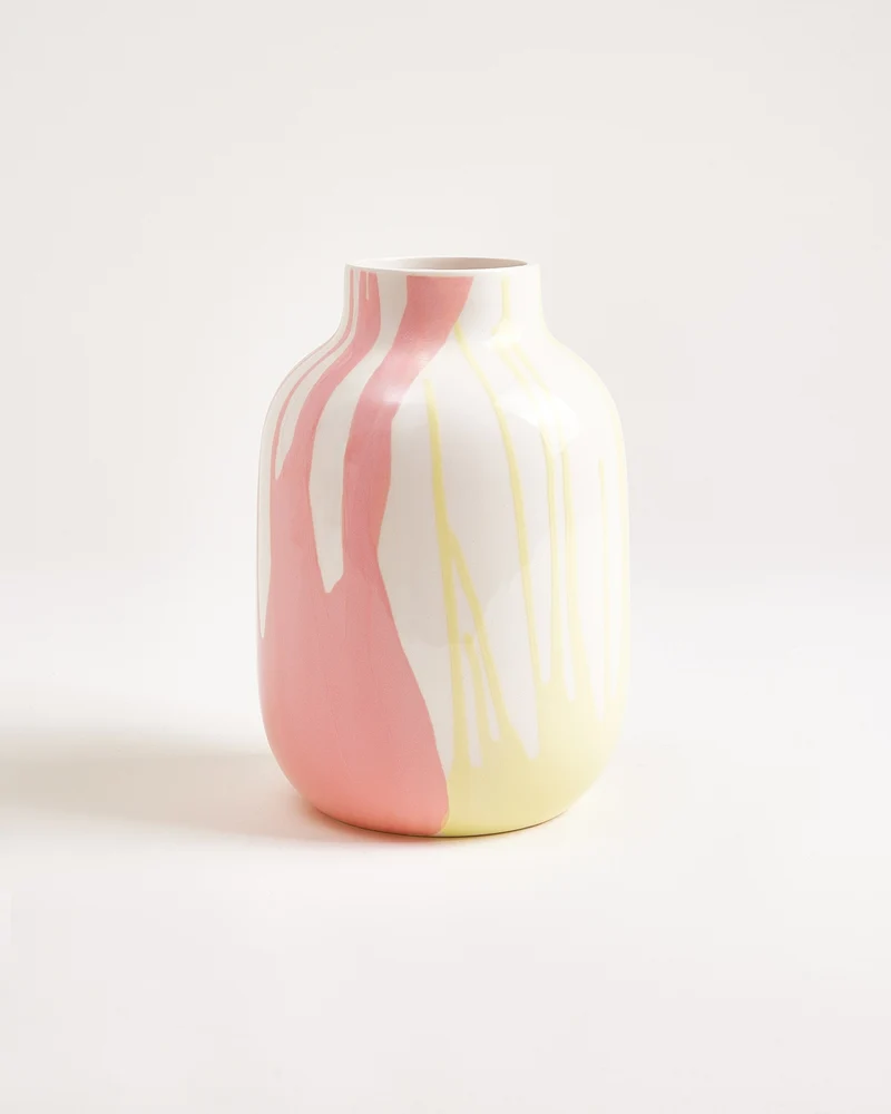 Nuno Vase M drip gelb rosa