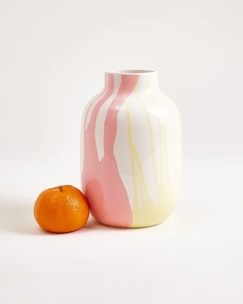 Nuno Vase M drip gelb rosa