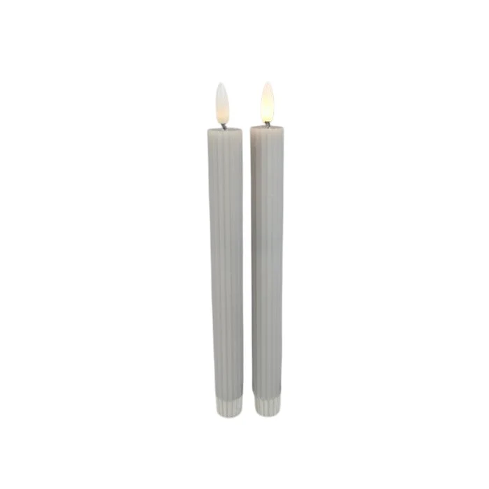 LED Stabkerze Grau mit Rille 21,5