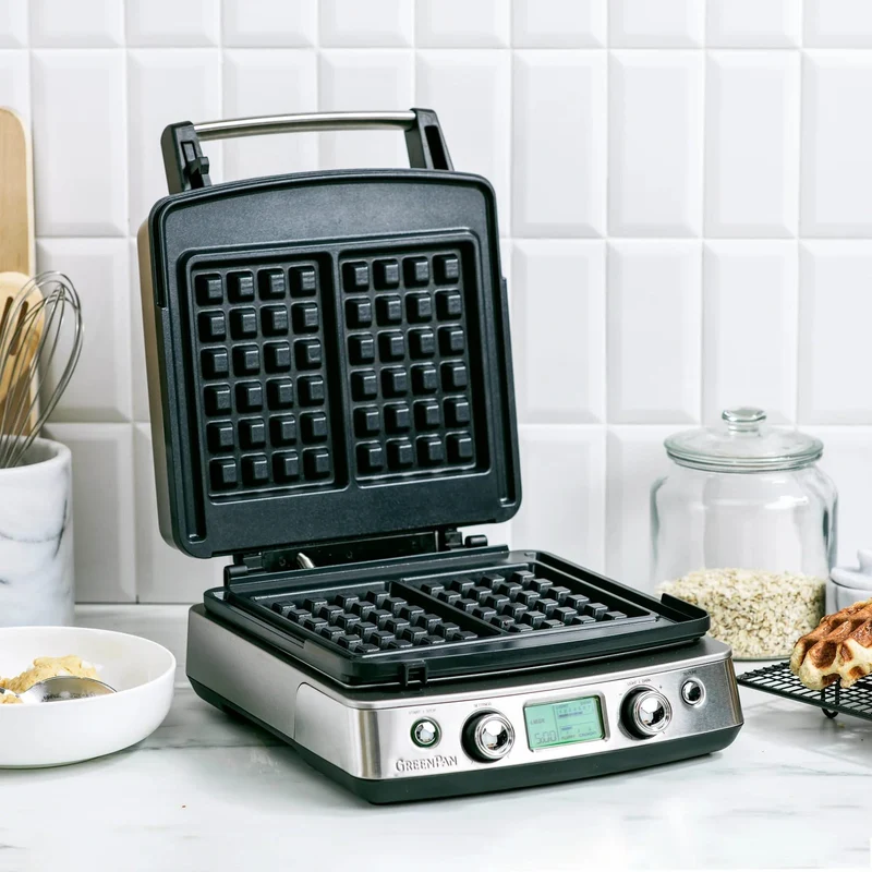 GreenPan Waffeleisen - Edelstahl - inklusive 2 Sets Waffelplatten - Keramische Antihaftbeschichtung