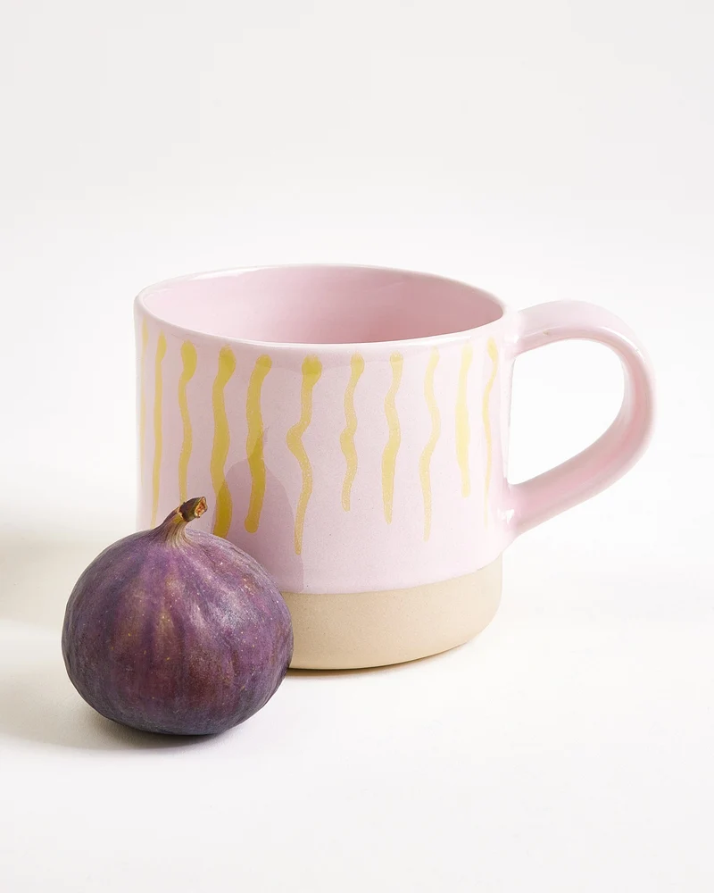 Nódoa Tasse groß gestreift rosa gelb