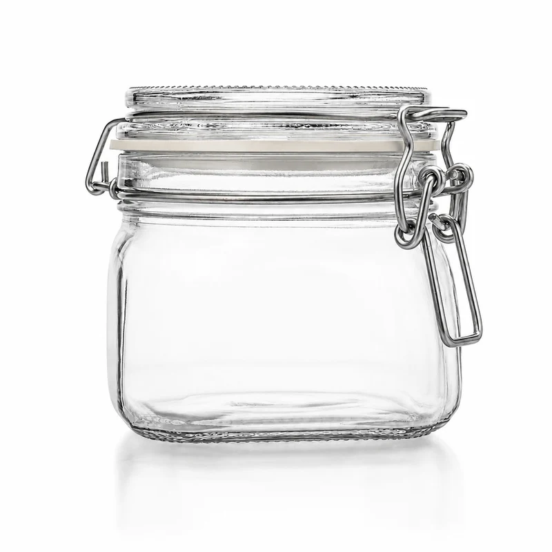 Drahtbügelglas 550 ml mit weißem Gummiring - Vierkant