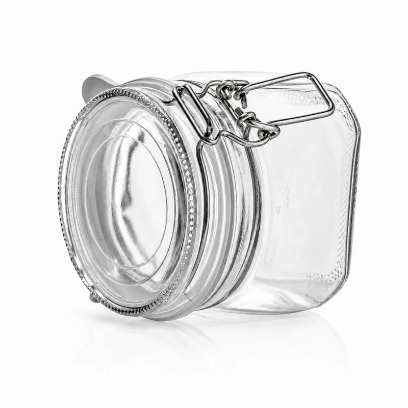 Drahtbügelglas 550 ml mit weißem Gummiring - Vierkant