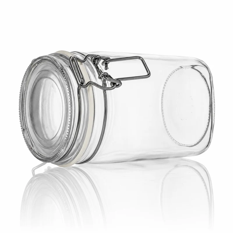 Drahtbügelglas 1150 ml mit weißem Gummiring - Vierkant