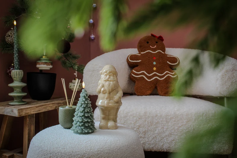 Kerstman dolomiet 4 assortie Wit/Taupe D10 H25cm