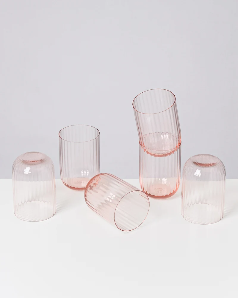 Joia Glas klein riffled rosé 6er-Set