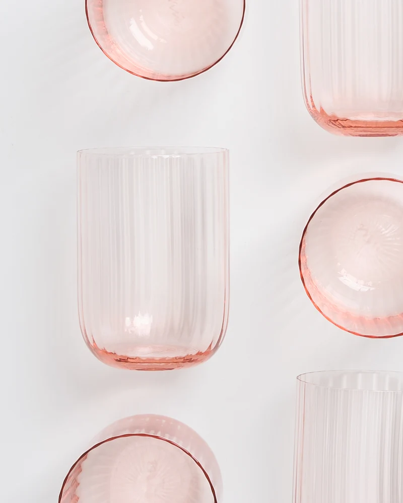 Joia Glas klein riffled rosé 6er-Set