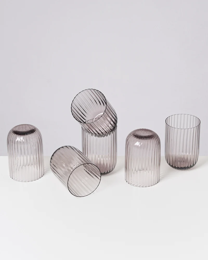 Joia Glas klein riffled grau 6er-Set