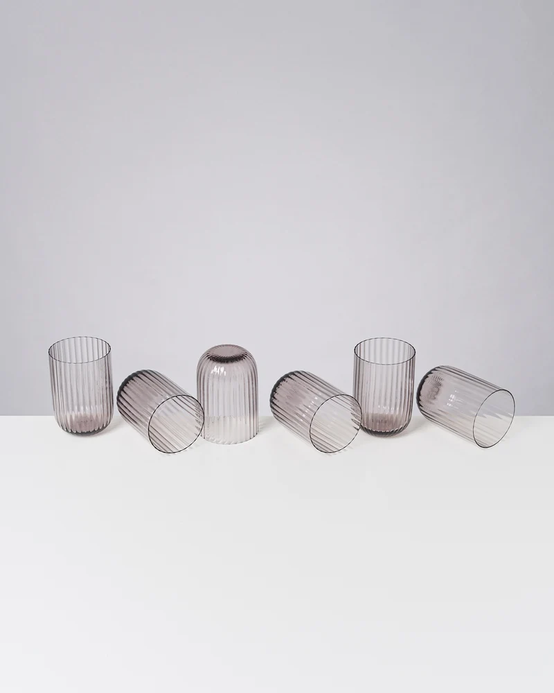 Joia Glas klein riffled grau 6er-Set