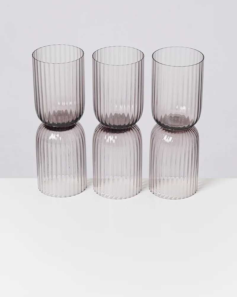 Joia Glas klein riffled grau 6er-Set