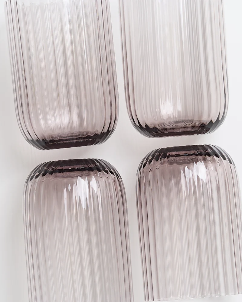 Joia Glas klein riffled grau 4er-Set