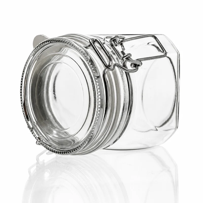 Drahtbügelglas 630 ml mit weißem Gummiring - Vierkant