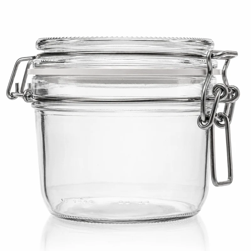 Drahtbügelglas 400 ml niedrige Form mit weißem Gummiring