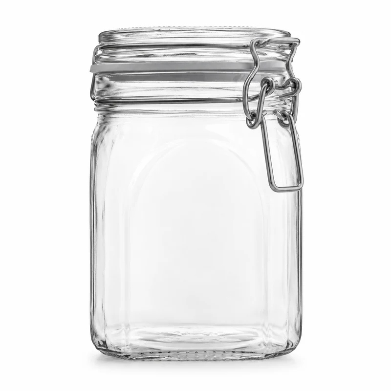 Drahtbügelglas 900 ml mit weißem Gummiring - Vierkant