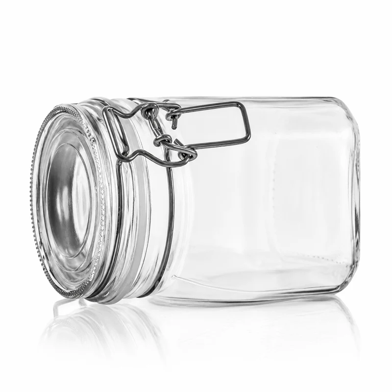 Drahtbügelglas 900 ml mit weißem Gummiring - Vierkant