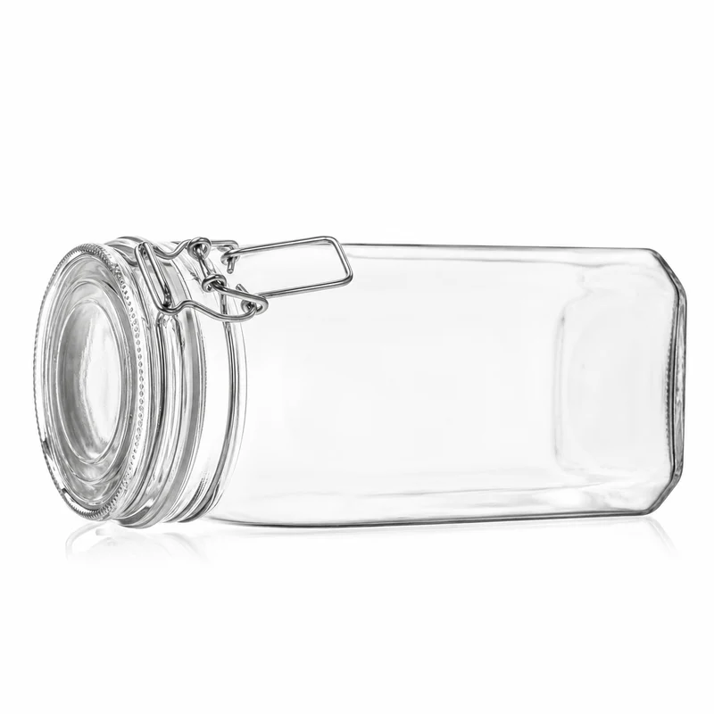 Drahtbügelglas 1550 ml mit weißem Gummiring - Vierkant