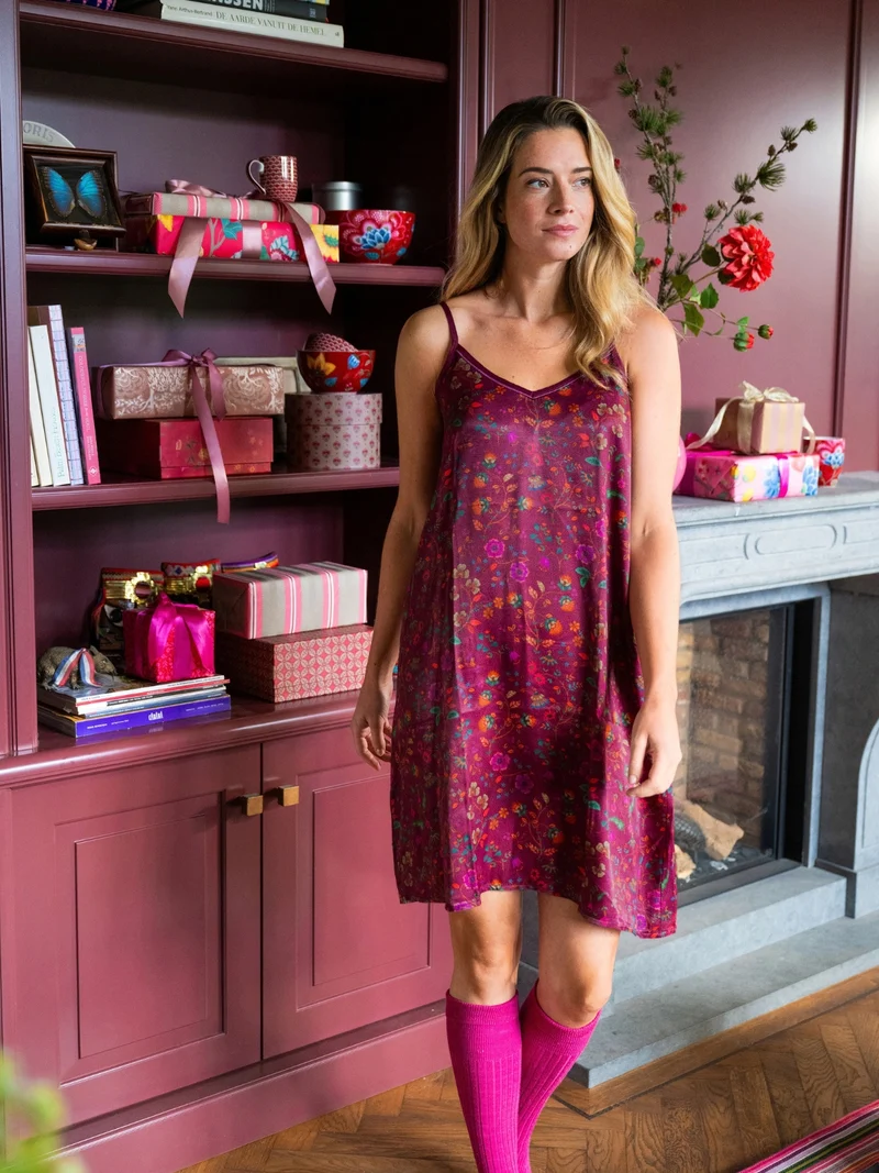 PIP STUDIO Flora Bangalore Disa Nachthemd lang dark pink L
