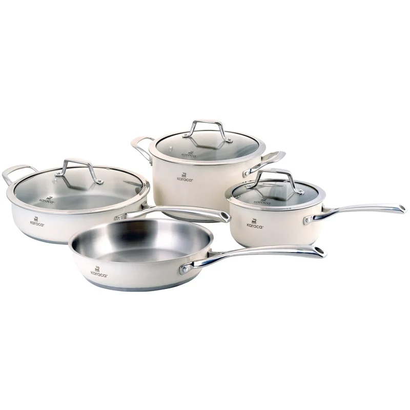 Karaca Induktions Edelstahl Creme Kochgeschirr Set 7 Teilig