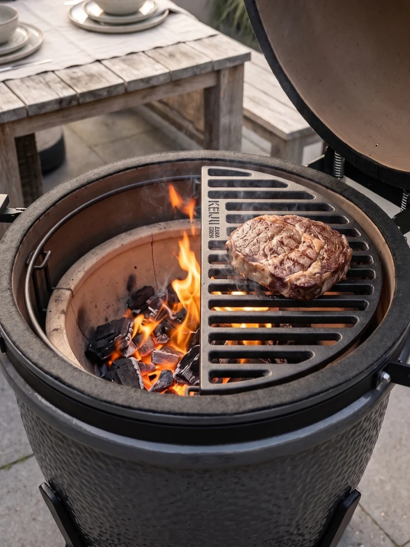Keij Kamado Halbe Mond Grillrost Kompakt - Emaille Gusseisen - 33 cm - für 15 Zoll Kamados - Universell