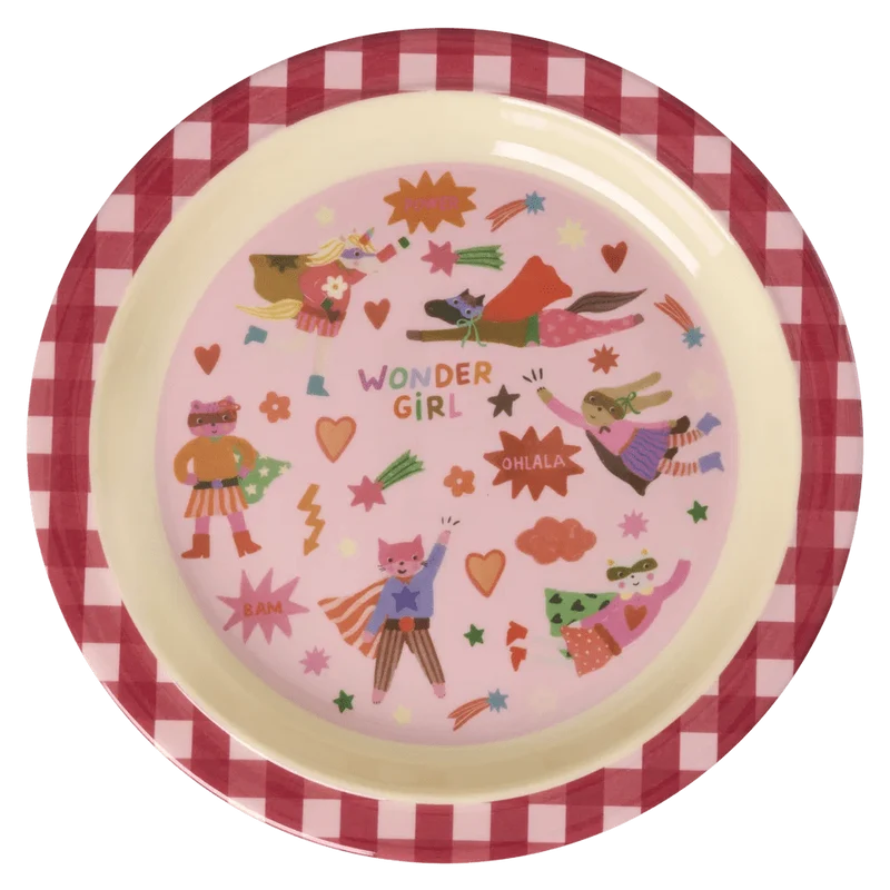 rice Kinderteller Pink Hero Print