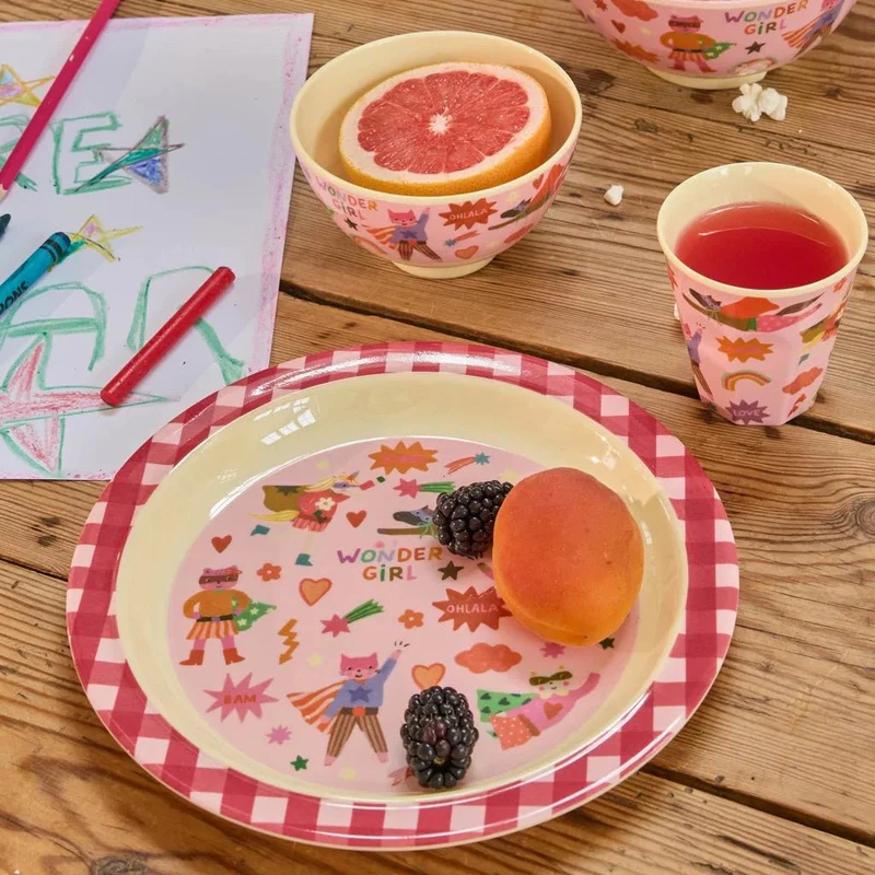 rice Kinderteller Pink Hero Print