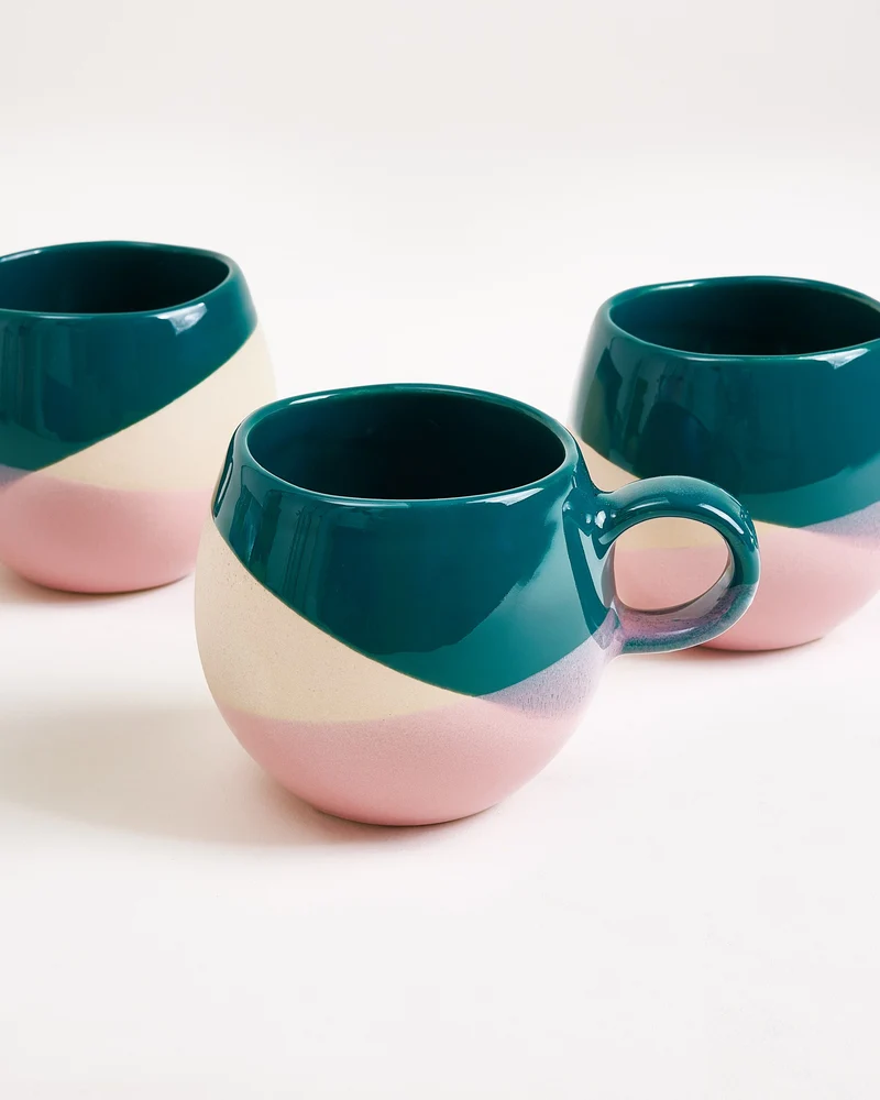 Bica Tasse klein dunkelgrün sand rosa 4er-Set