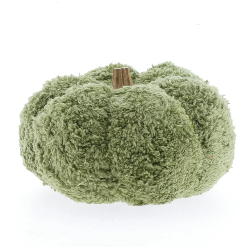 Stoffen pompoen in crewel-stijl met houten steel 12x10cm L.Green